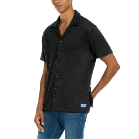 Scotch & Soda Men's Amsterdam Textured Knit Button Up Shirt Relaxed Black Size M - Picture 2 of 16